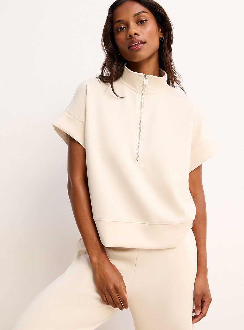 Soft Scuba-Style Short-Sleeve Half-Zip Jacket