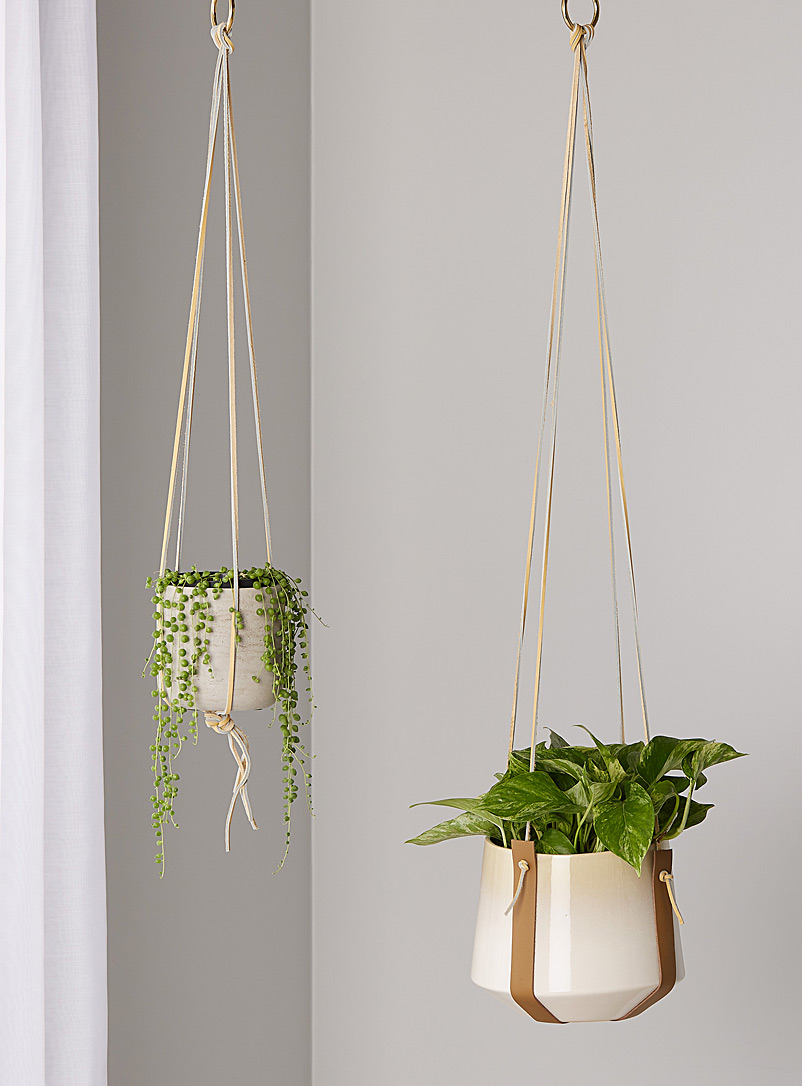 M Forioso Ecru/Linen Set of 2 leather plant hangers