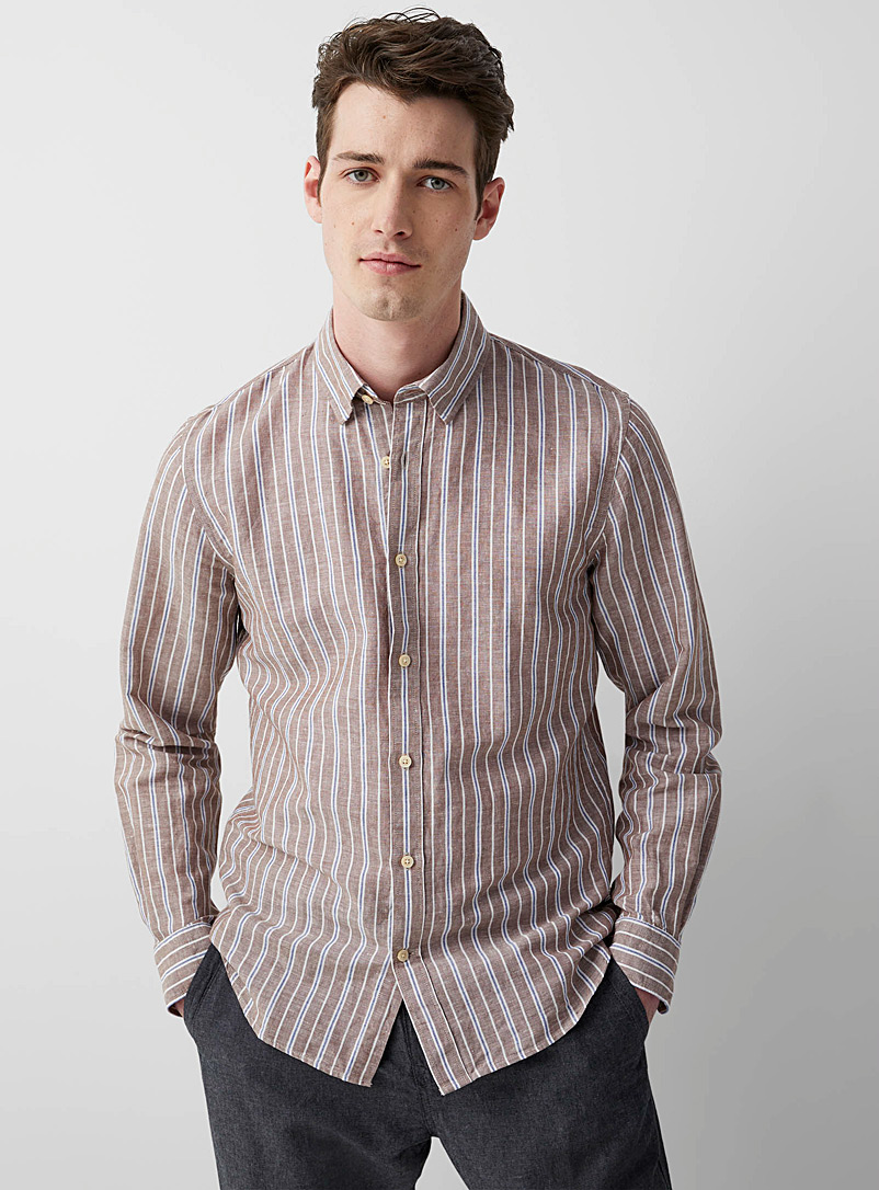 Matinique Fawn Chambray earth stripe shirt for men