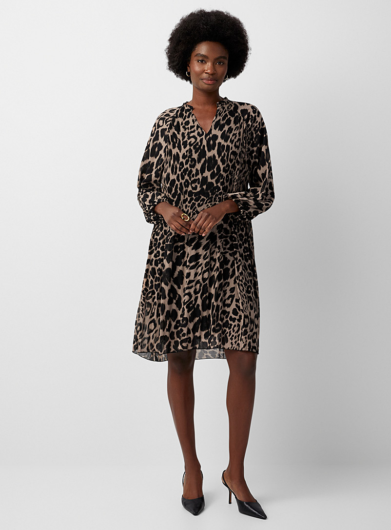 InWear: La robe chiffon plissé léopard Nesdra Noir à motifs pour femme