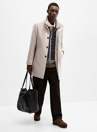 Matinique: Le manteau col montant Harvey Ivoire - Beige cr&egrave;me pour homme