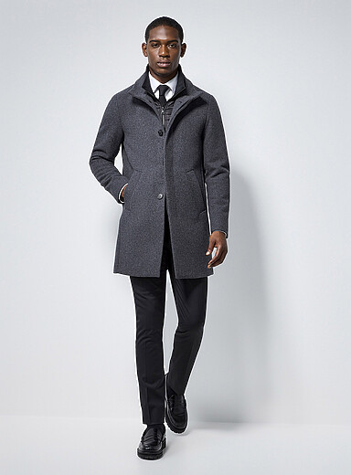 Matinique Grey Harvey stand-collar coat for men