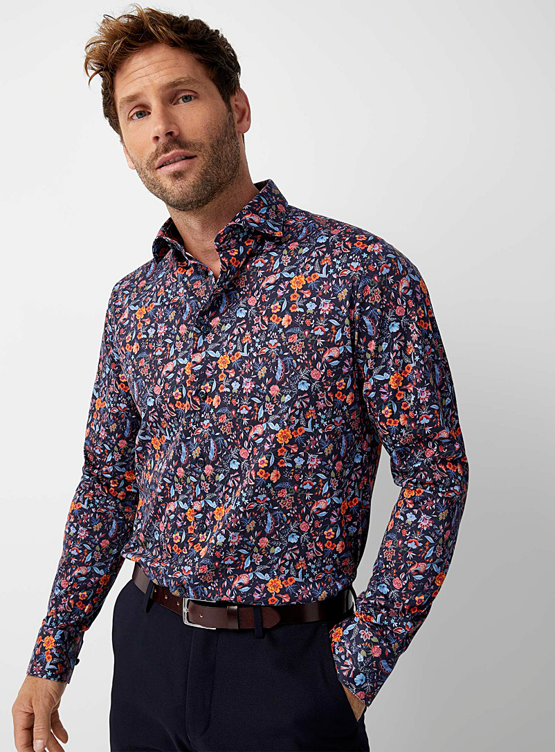 Matinique Patterned blue Colourful garden stretch shirt Semi-slim fit for men