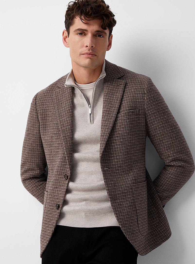 Matinique Fawn Houndstooth tweed taupe jacket for men