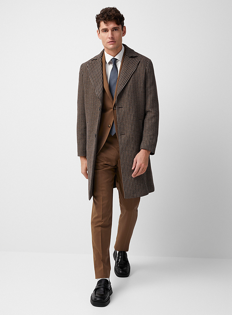 Matinique Brown Houndstooth overcoat for men