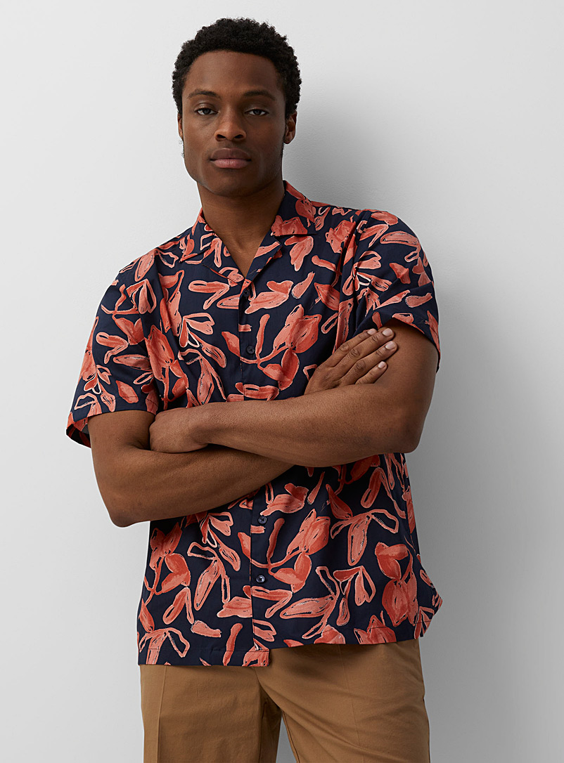 Matinique Light Red Abstract flower camp shirt for men