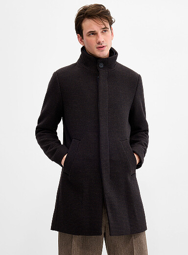 Matinique Indigo/Dark Blue Removable-bib houndstooth overcoat for men
