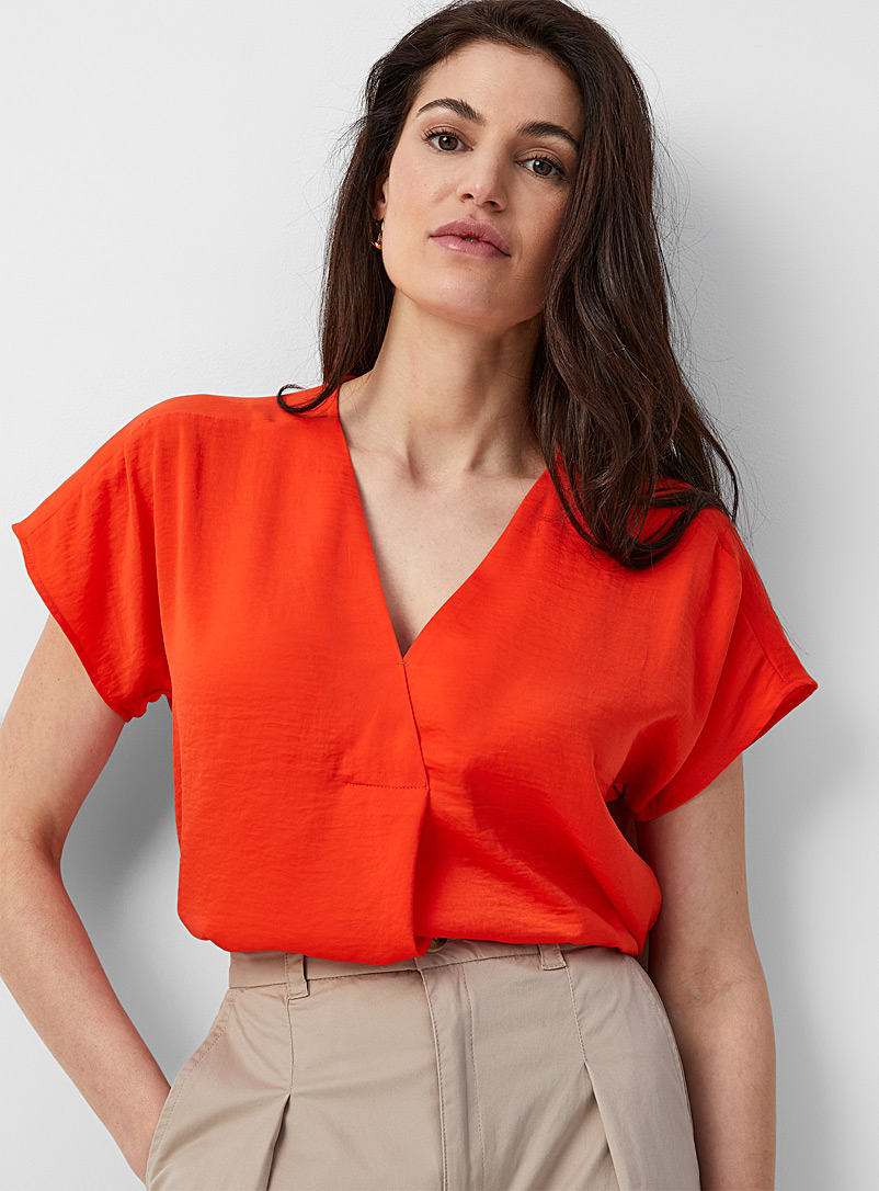 InWear Orange Rinda V-neck satin blouse for women