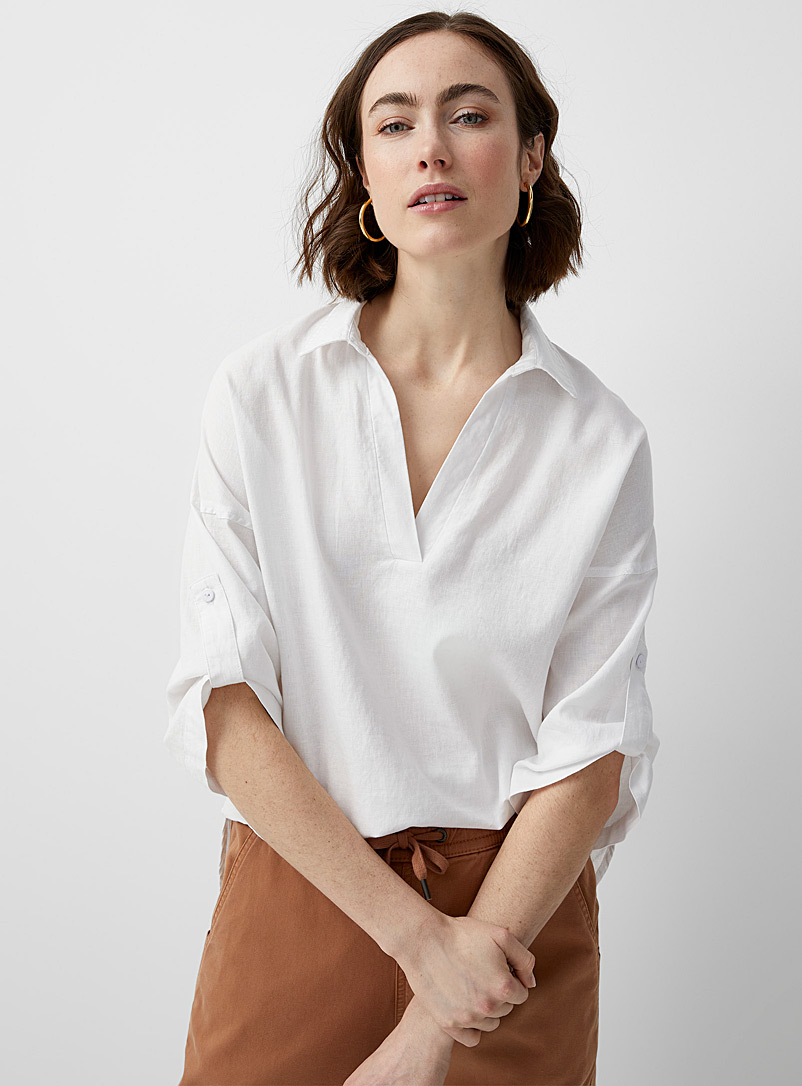 InWear White Briza Johnny collar linen blouse for women