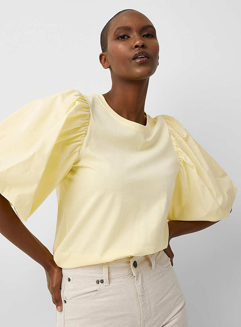 InWear Light Yellow Puff-sleeve banana T-shirt for women