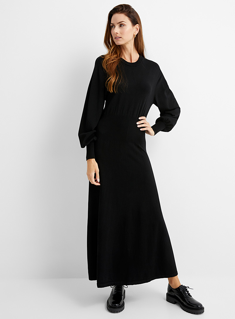 InWear: La robe tricot ajustée-évasée Noir pour femme
