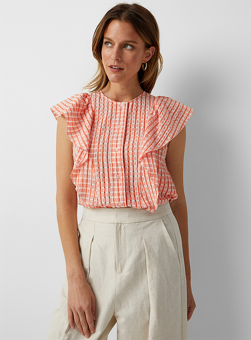 InWear Coral Vanida peach checkered blouse for women