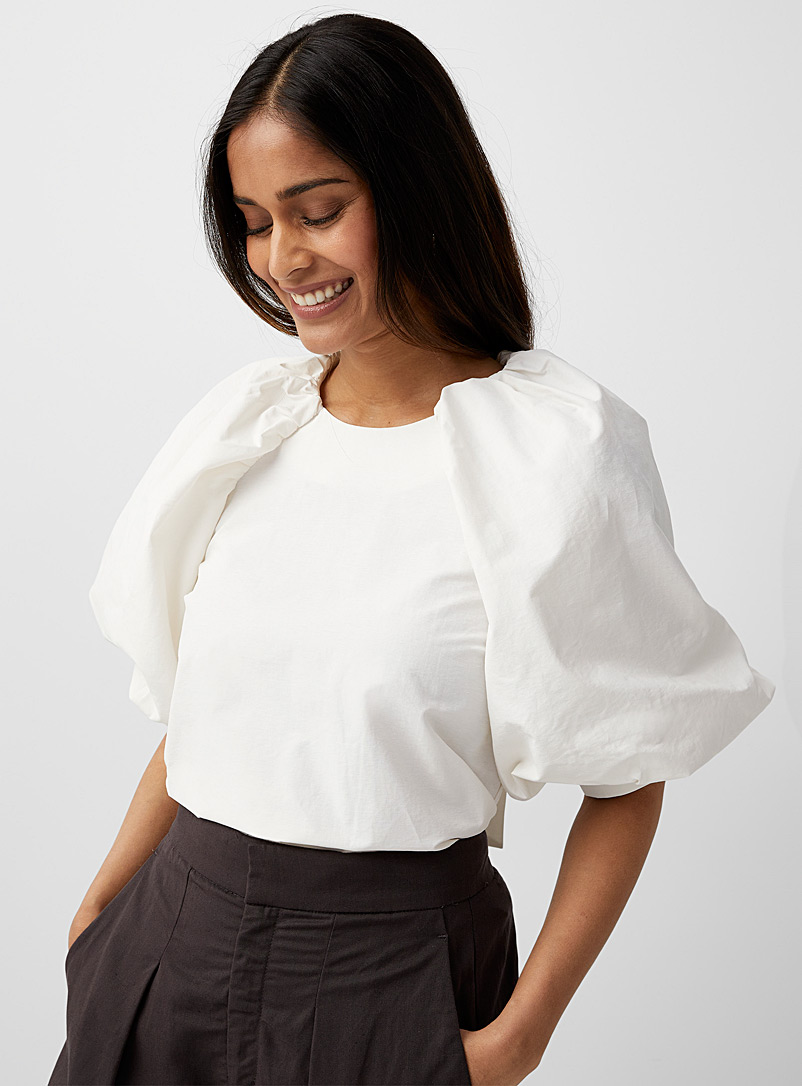 InWear White Varali puff-sleeve knotted blouse for women