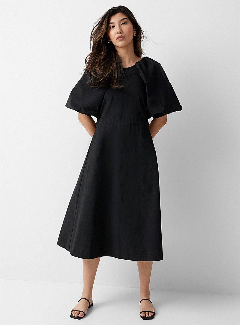 InWear Black Puff-sleeve knotted back dress for women