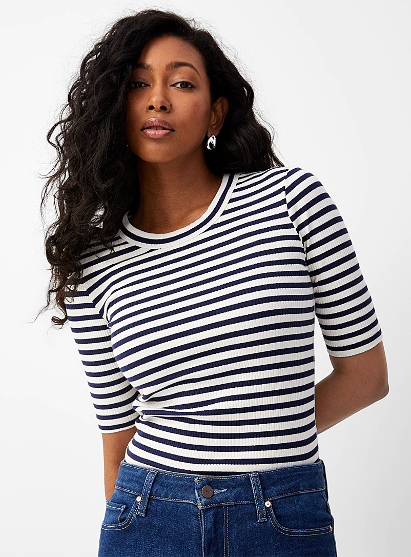 InWear Patterned White Striped Dagna flat ribbing T-shirt for women