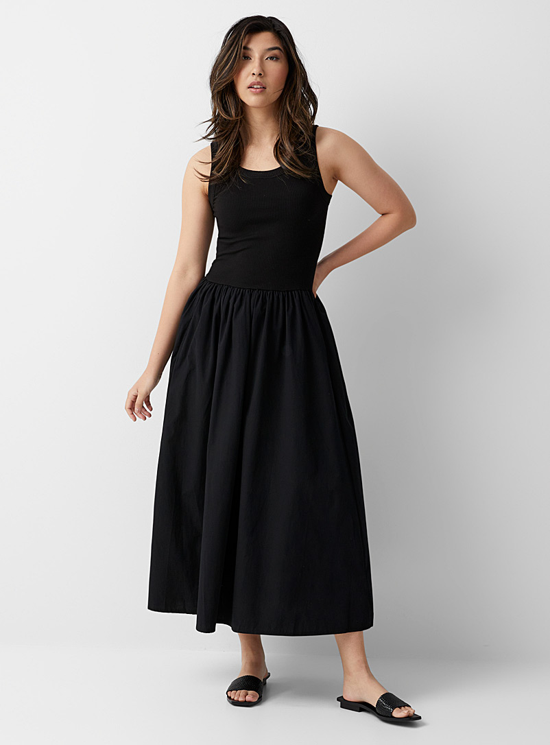 InWear: La robe ajustée-évasée matières mixtes Dagnama Noir pour femme