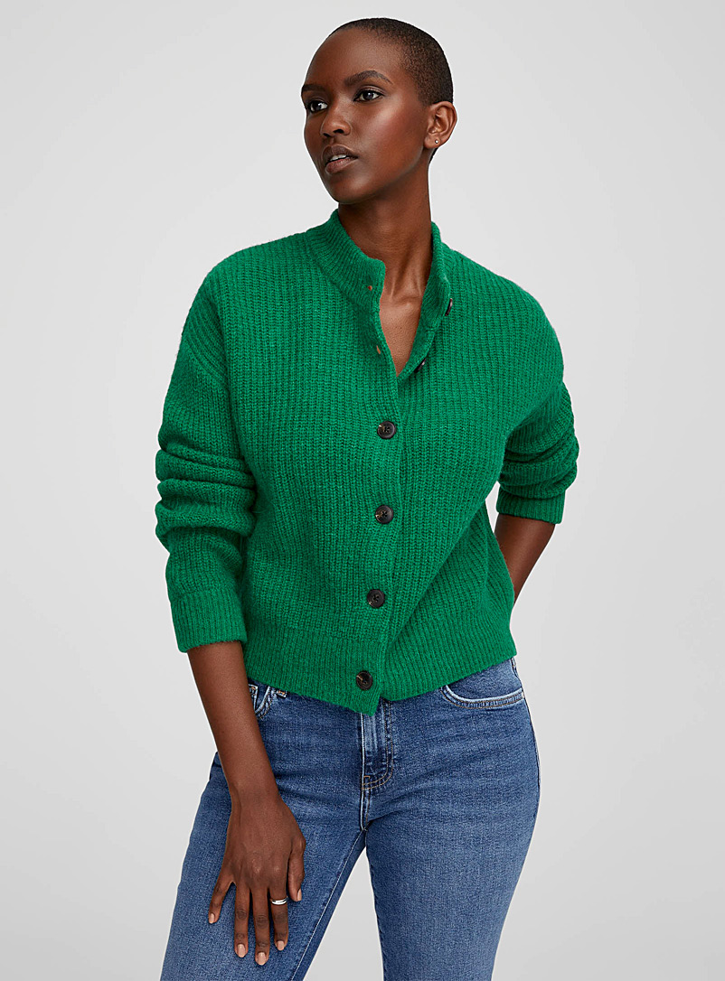 InWear: Le cardigan vert pigmenté touche d'alpaga Vert bouteille pour femme