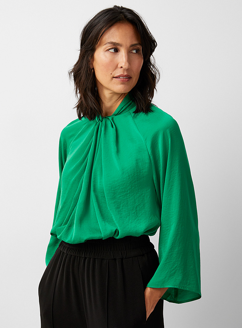 InWear Green Koto knotted collar emerald blouse for women