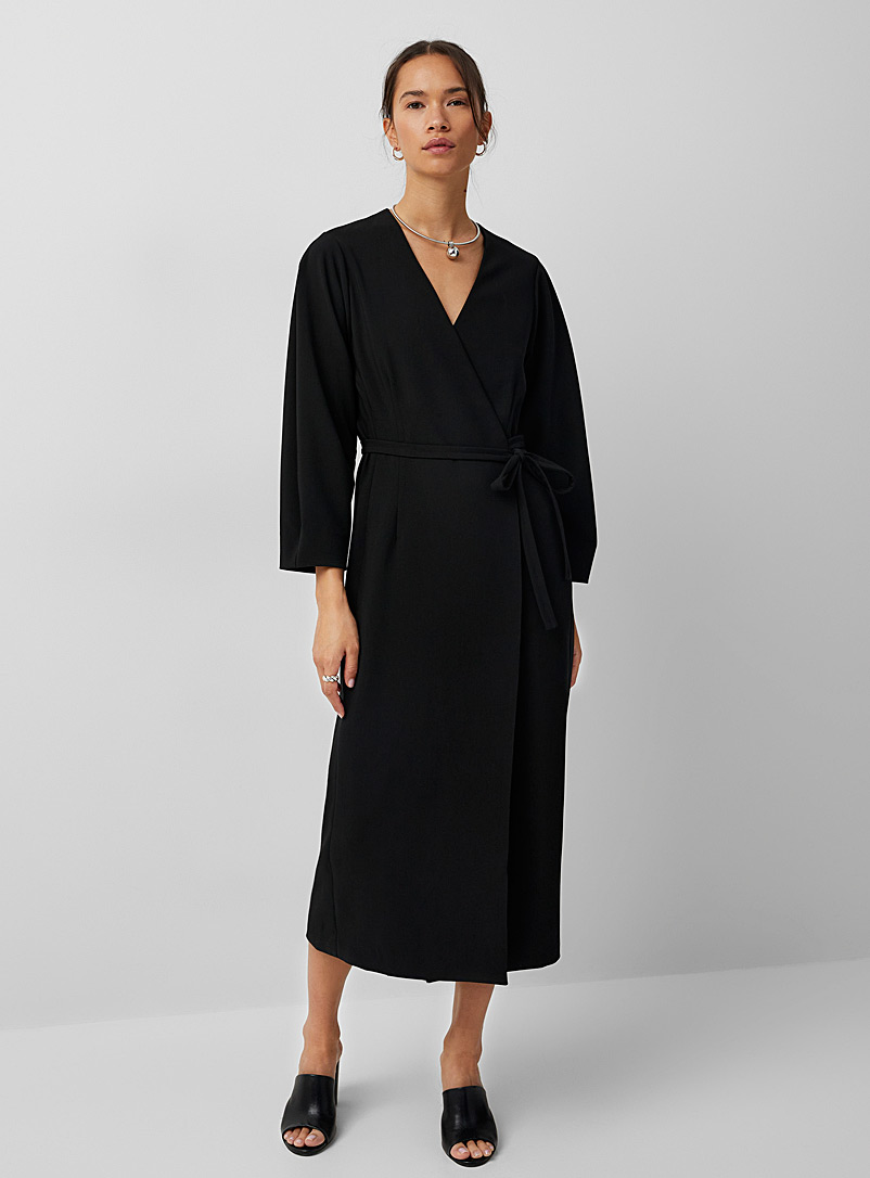 InWear Black Willow wide-sleeve wrap dress for women
