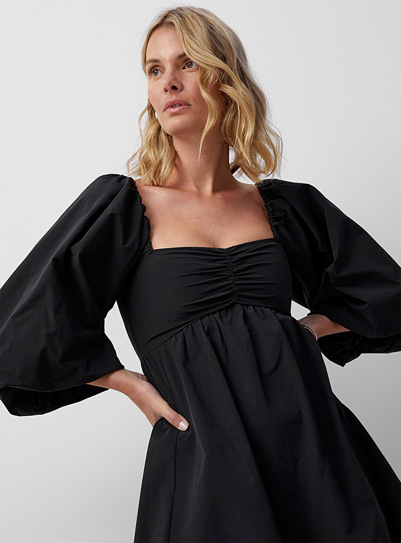 InWear Black Puff-sleeve empire waist Frasco dress for women