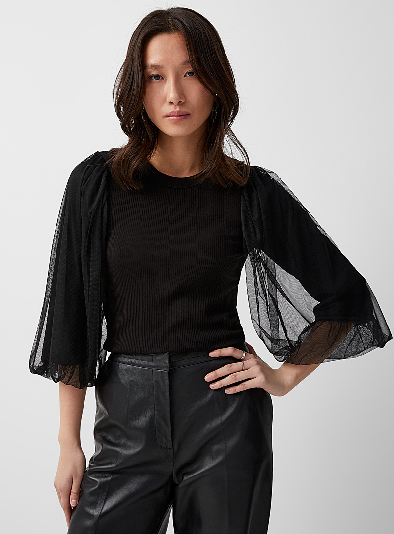 InWear Black Odagna broad tulle sleeves T-shirt for women
