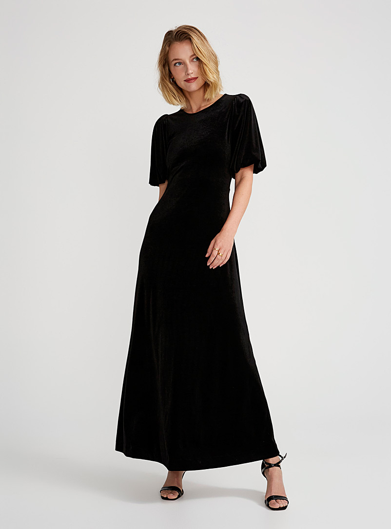 InWear Black Ofia balloon-sleeve long velvet dress for women