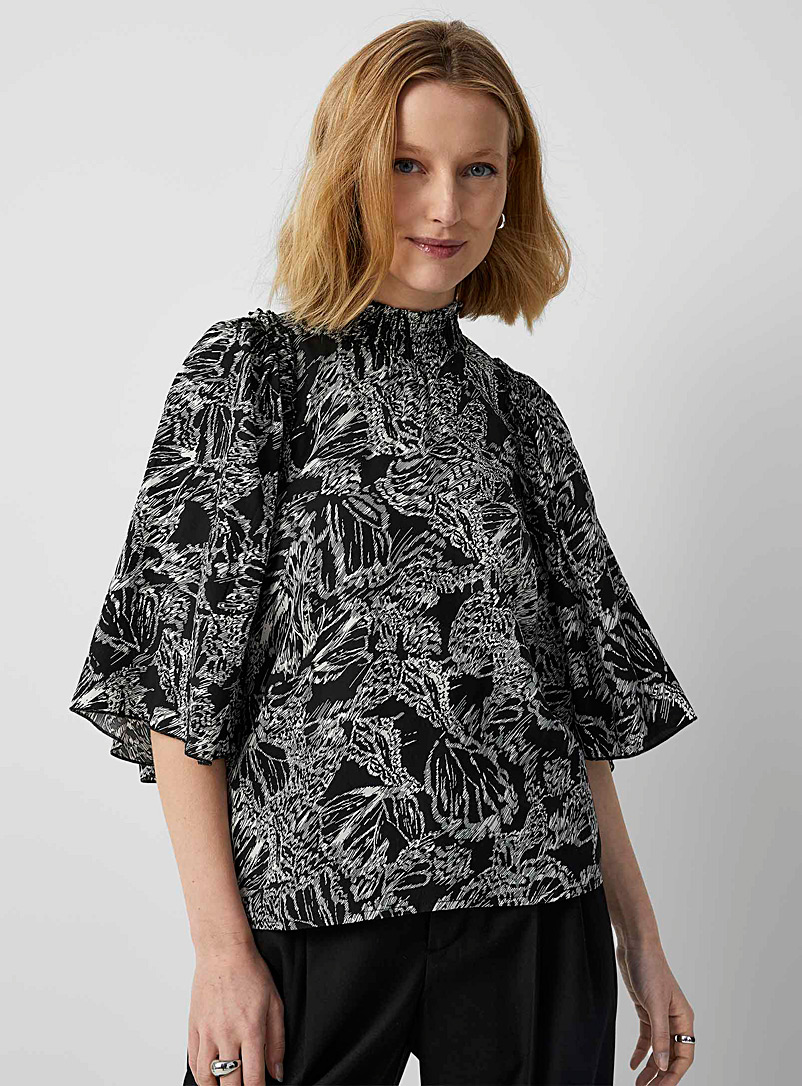 InWear: La blouse papillon contraste Damara Blanc et noir pour femme