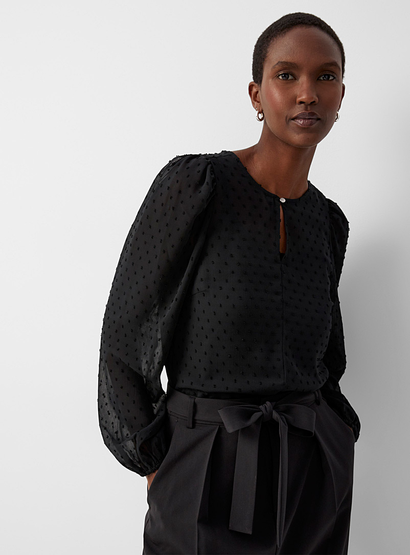 InWear Black Ibi Swiss dots puff-sleeve blouse for women