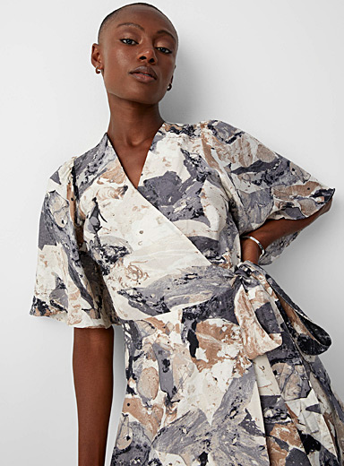 InWear Patterned Grey Elita neutral ground wrap dress for women