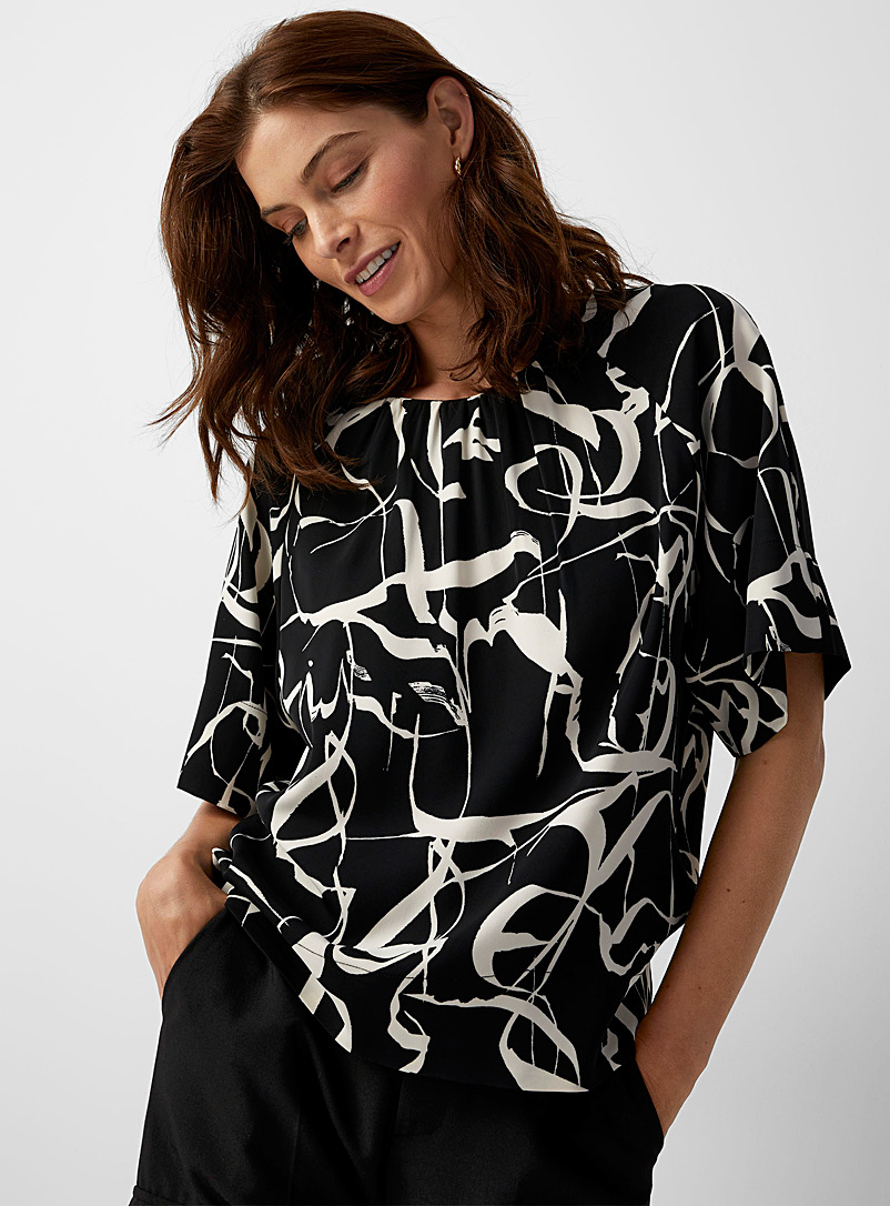 InWear Patterned Black Pailey abstract contrast loose blouse for women