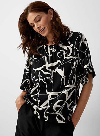 InWear: La blouse ample contraste abstrait Pailey Noir à motifs pour femme