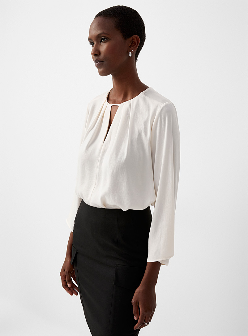 InWear Ecru/Linen Noto pleated slit collar blouse for women