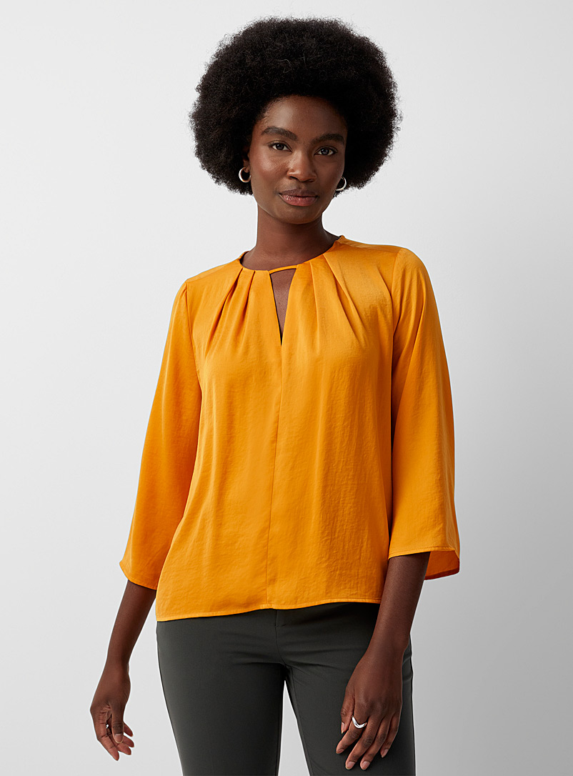 InWear Dark Yellow Noto pleated slit collar blouse for women
