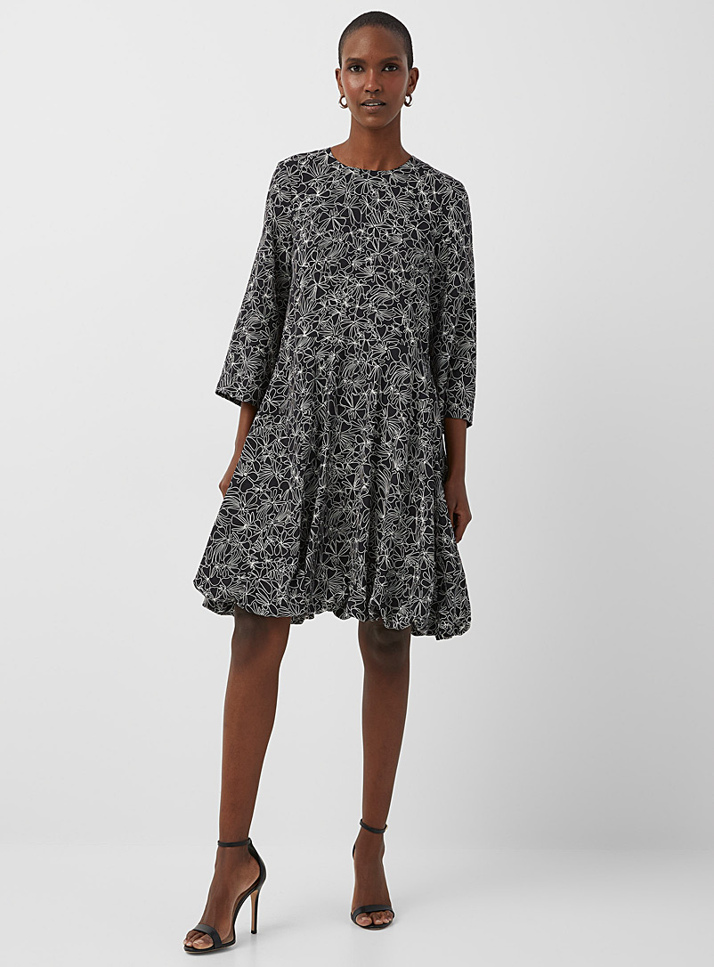 InWear: La robe ballon croquis floral Harper Blanc et noir pour femme