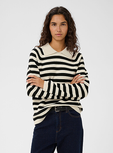 InWear Patterned Ecru 100% cotton striped sweater for women
