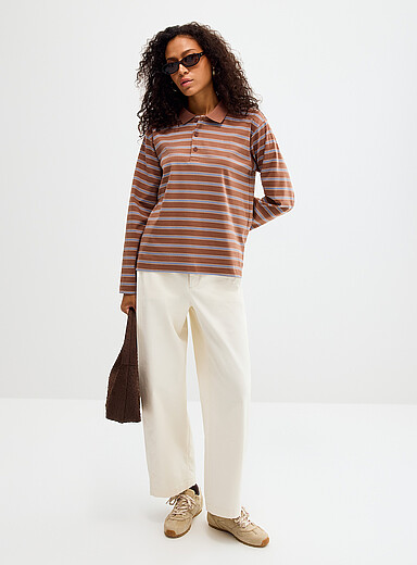 InWear Brown Pure cotton multi-stripe polo for women