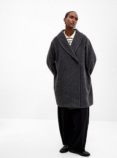 InWear: Le paletot col ch&acirc;le laine poilue Zuzie Gris ardoise pour femme