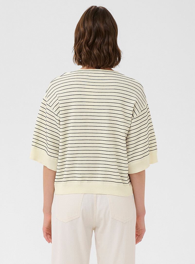 InWear Patterned Ecru Textured stripes boxy-fit pure cotton sweater for women