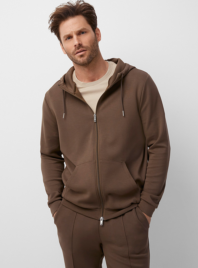 Matinique Brown TENCEL™ Modal zip-up hoodie for men
