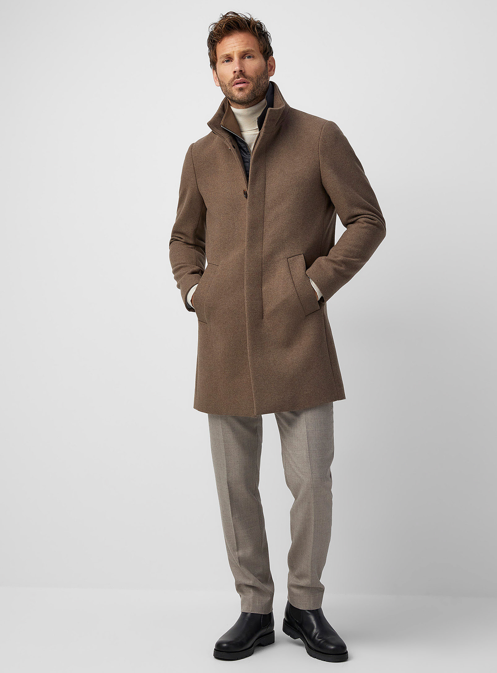 Matinique Harvey Stand-up-collar Coat In Light Brown