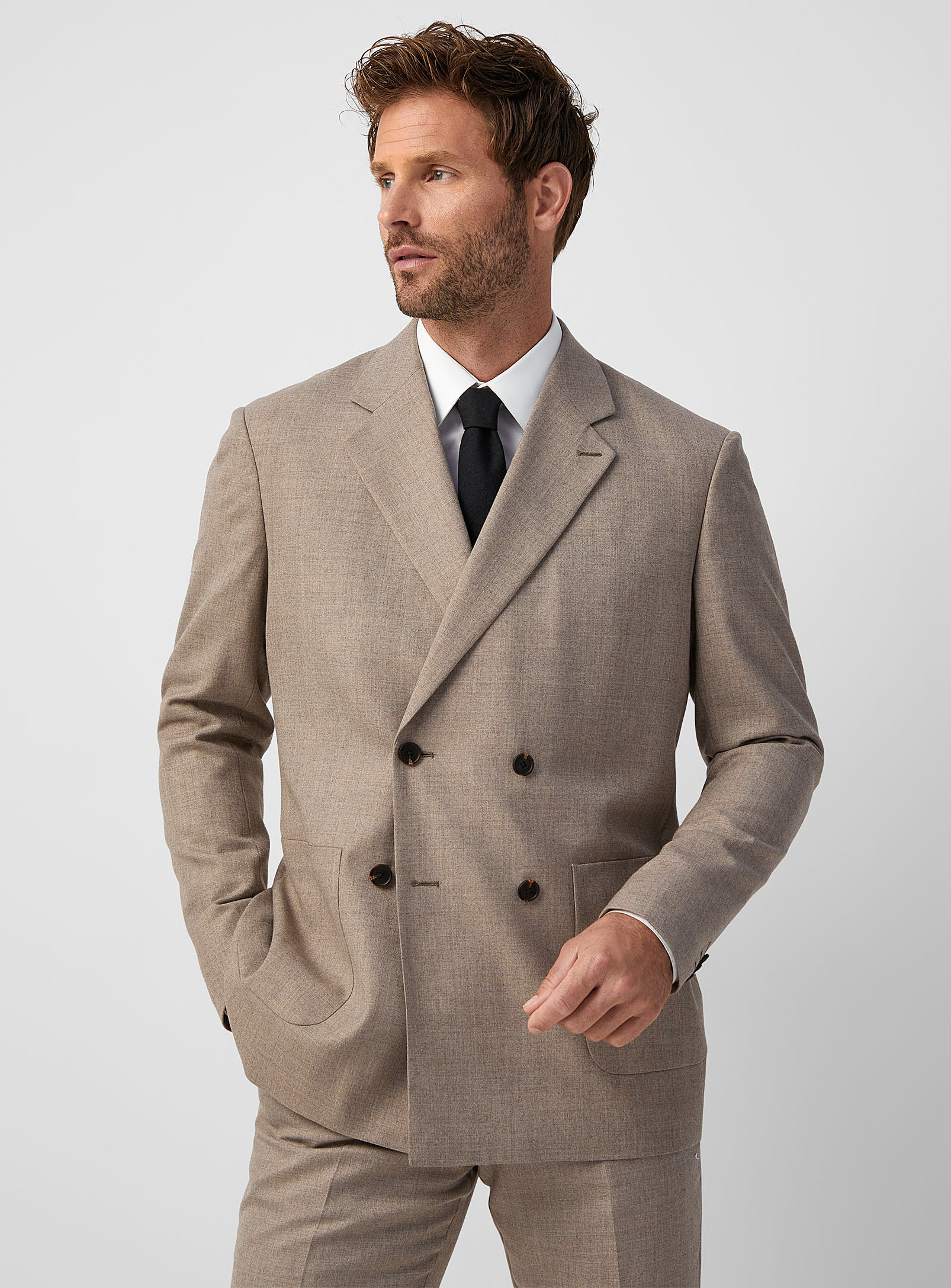 Matinique - Men's Taupe double-breasted jacket Regular fit