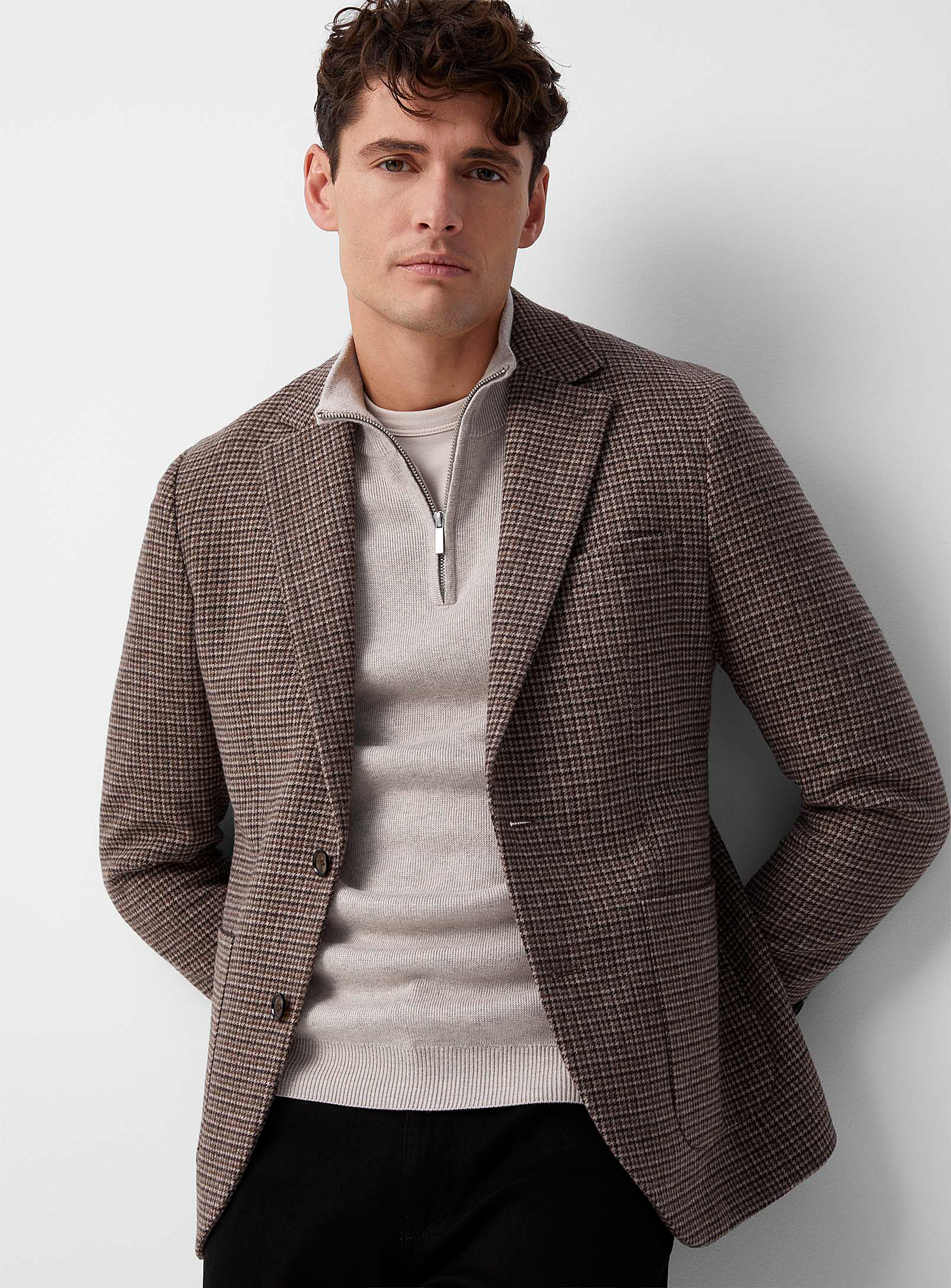 Matinique - Men's Houndstooth tweed taupe jacket