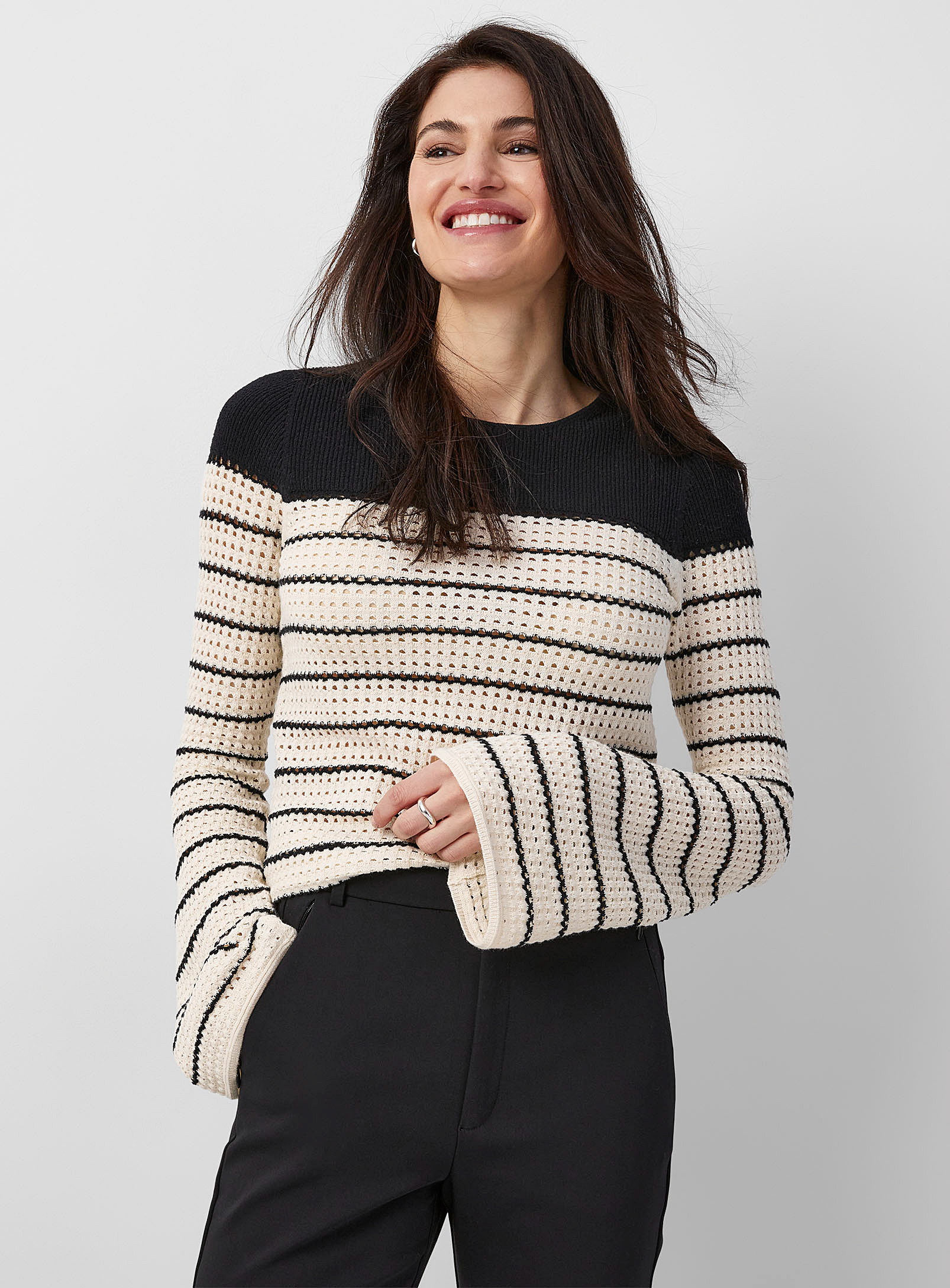 Inwear Malone Openwork And Stripes Sweater In Patterned White