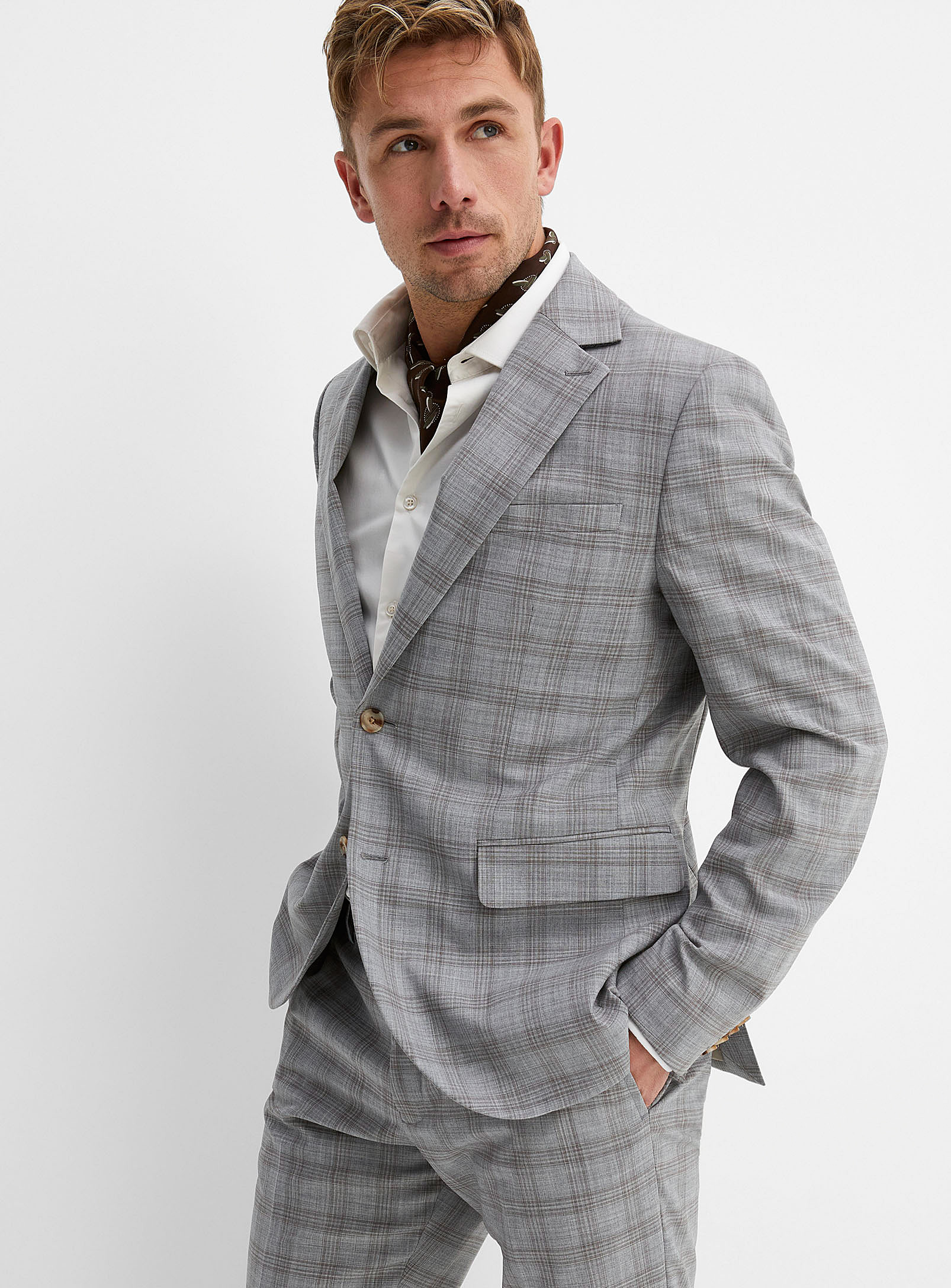 Matinique Coffee-coloured Check Jacket In Grey