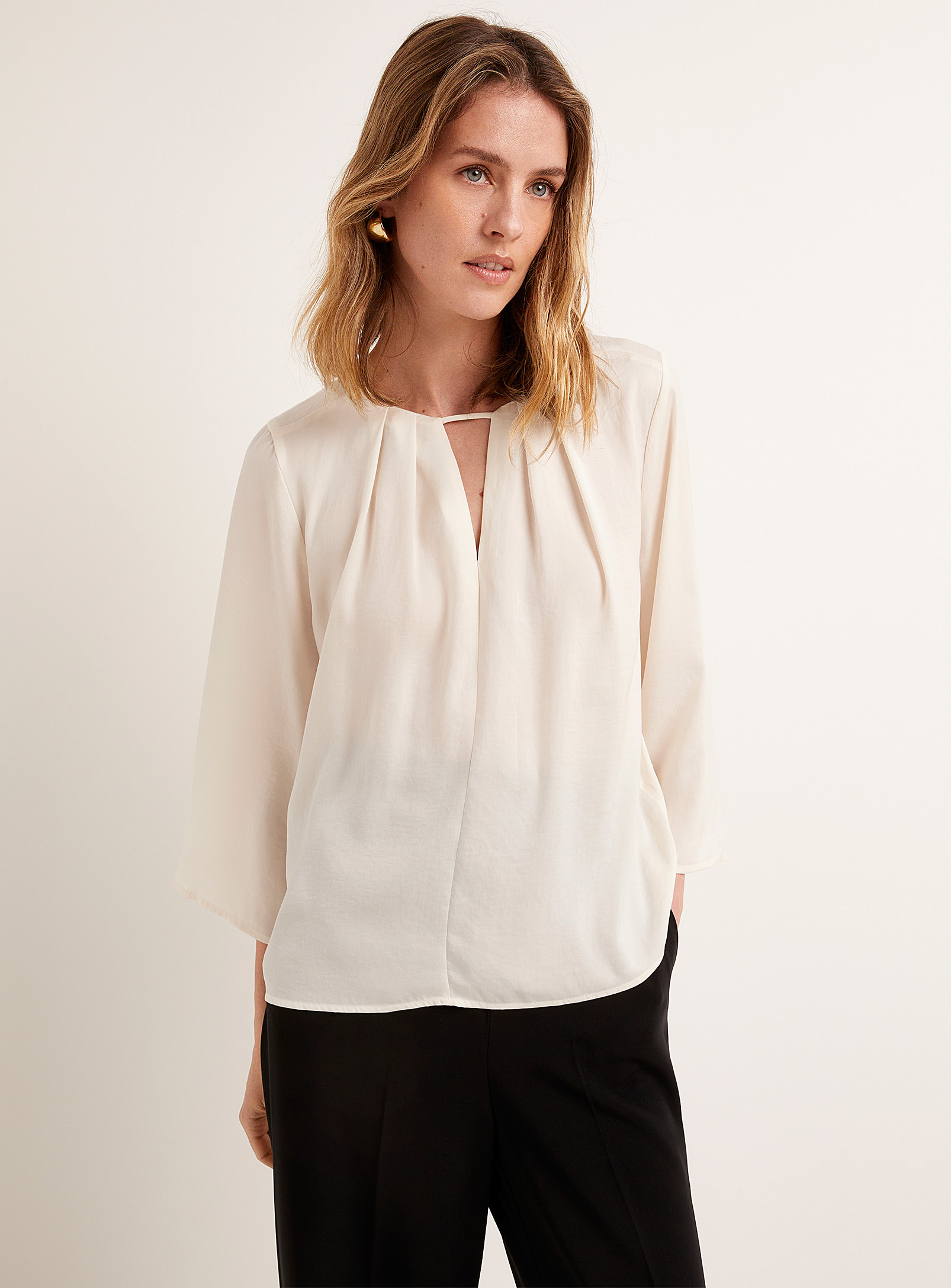InWear - La blouse col plissé satin émeraude Noto