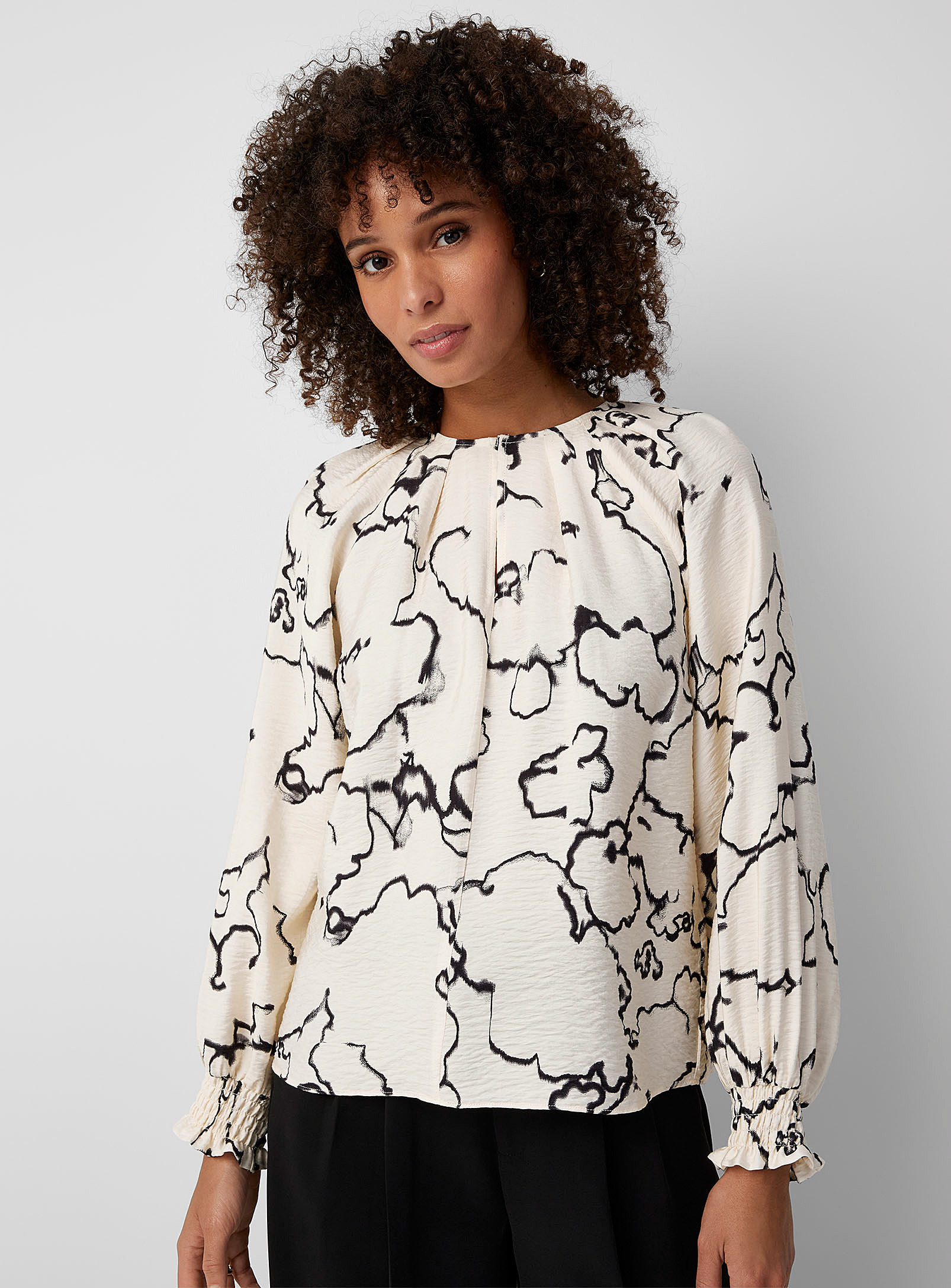 Inwear Cait Contrasting Design Hammered Blouse In Black And White