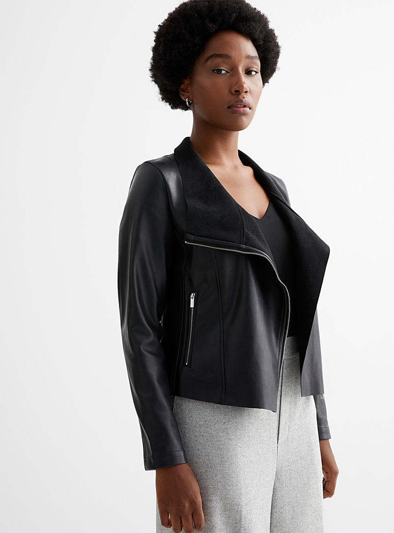 Contemporaine Black Asymmetric zip faux-leather jacket for women
