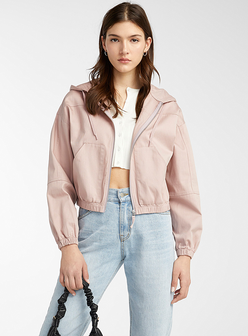 Twik Dusky Pink Cotton-linen hooded twill jacket for women