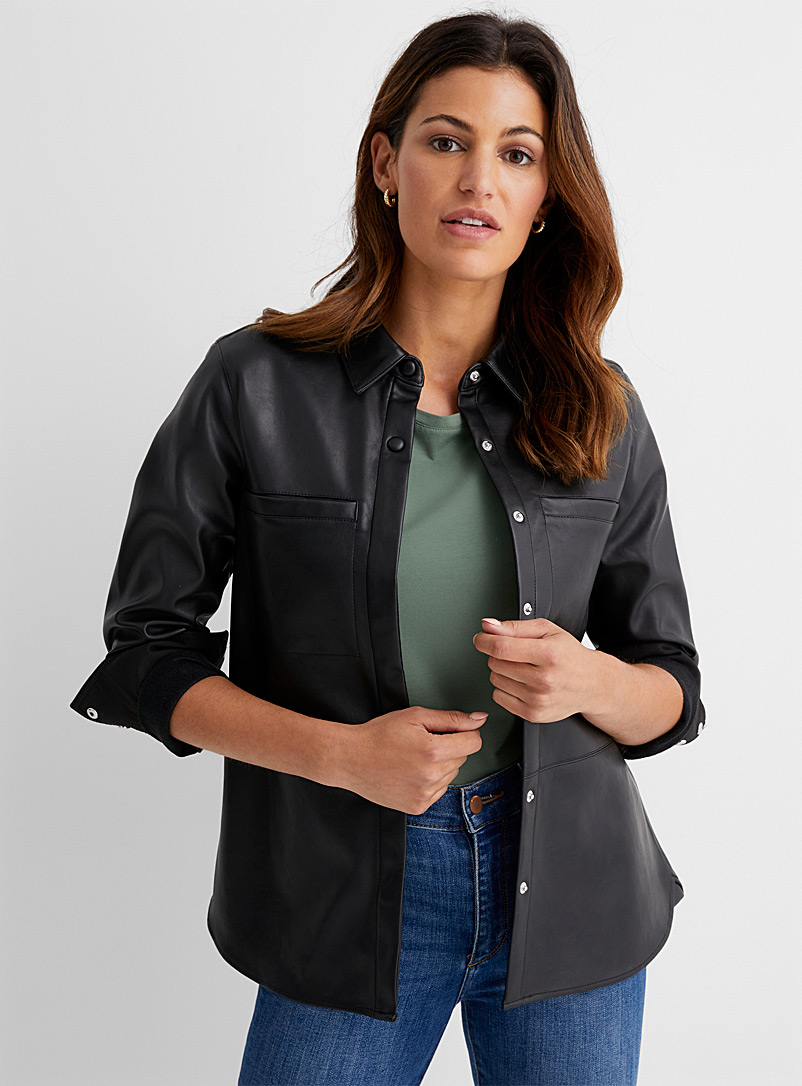 Contemporaine Black Pocket-front faux-leather shirt for women