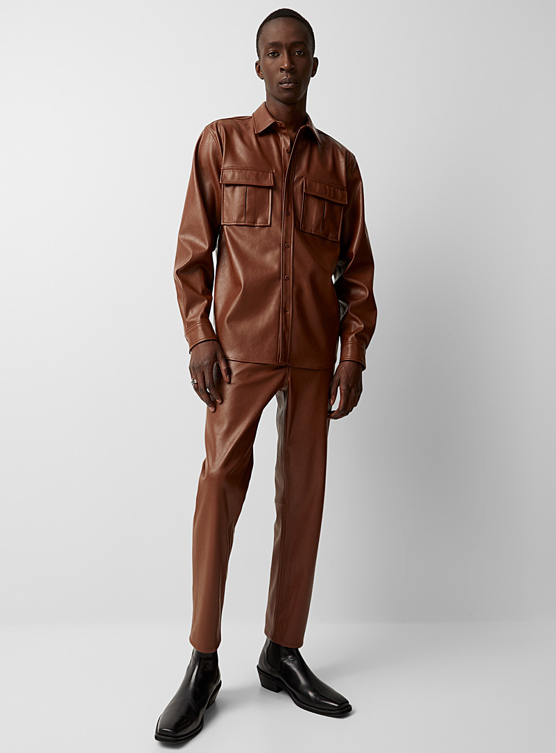 Le 31: Le pantalon façon cuir Coupe fuselée Brun foncé pour homme